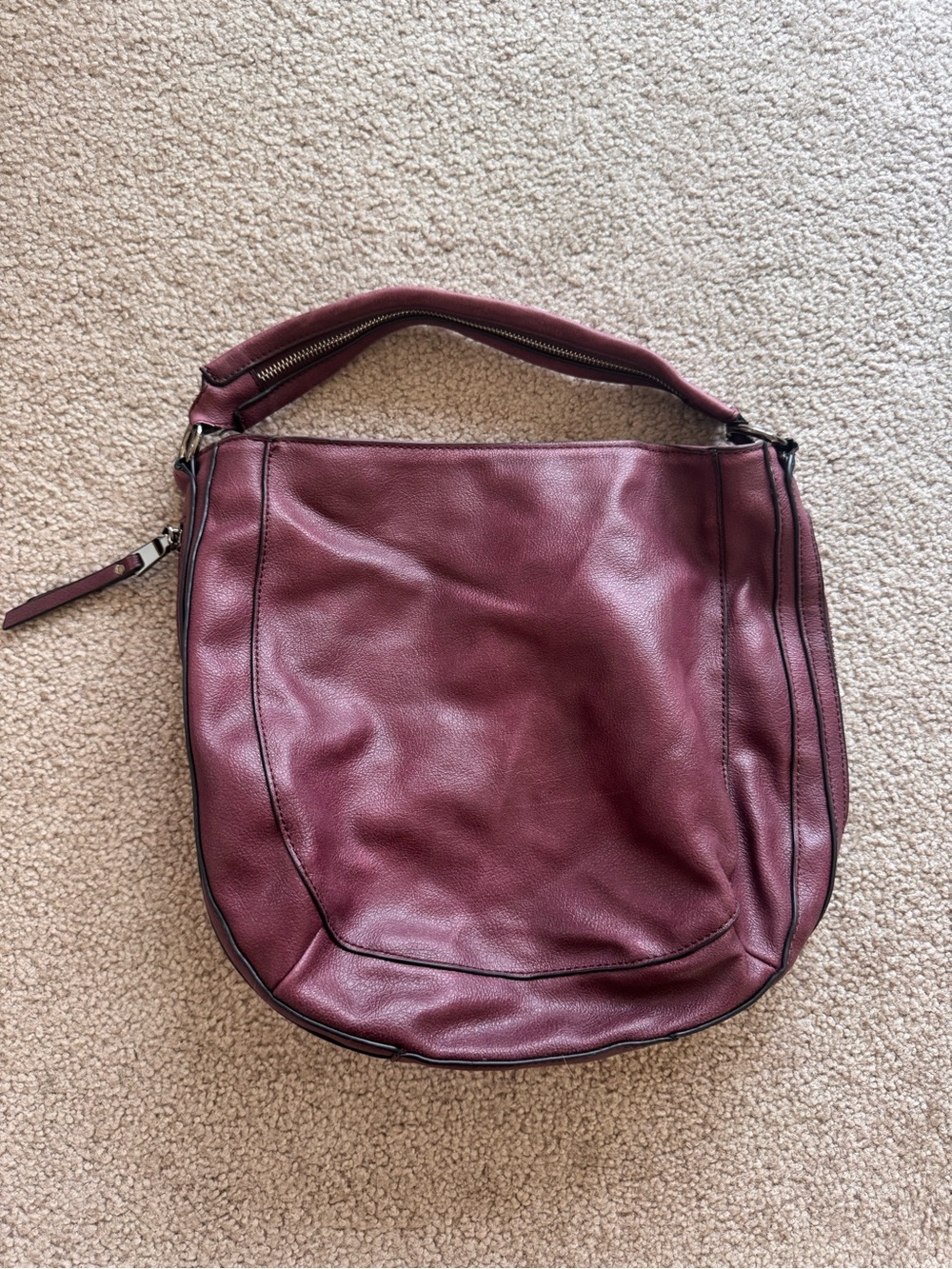Moda Luxe Burgundy Leather Shoulder Hobo Bag